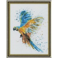 Perroquet en vol en strass sur toile roulée 44 *33 cm