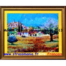 "Village et Olivier en Provence " 45 X 68 CM TOUT STRASS