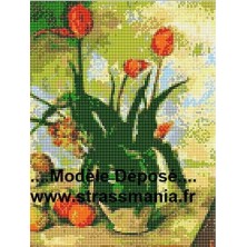 Bouquet de tulipes TOUT STRASS 40 x 30 cm SUR CADRE BOIS