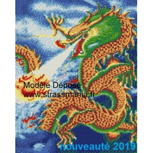 Dragon Tout strass Brillants  sur cadre bois 40 x 50 cm 